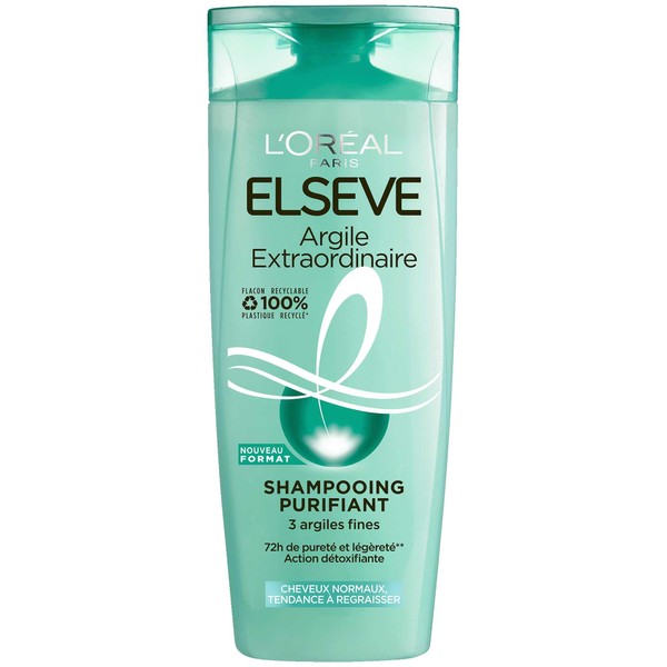 L'Oréal Paris - Reinigendes Shampoo für normales Haar mit Tendenz zum Nachfetten – gereinigtes Kopfhaut – angereichert mit feinen Tönen – Elseve Extraordinary Clay – 300 ml