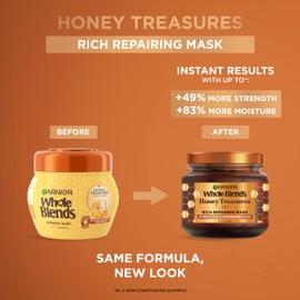 Garnier Whole Blends Honey Treasures Repairing Mask, for Dry, Damaged Hair, 11.5 Fl Oz, 2 Count (Packaging May Vary)