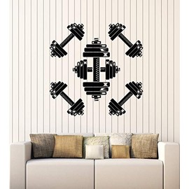 Vinyl Wall Decal Gym Training Barbell Iron Sport Fitness Club Stickers Mural Large Decor (g2533) Black