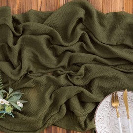 Aoksunova Muslin Wedding Table Runner, Olive Green, 4 m, Cheesecloth Fabric, 80 cm