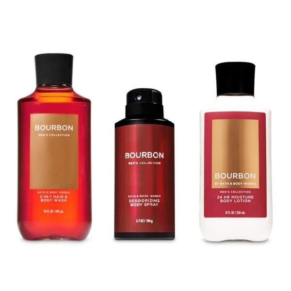 Bourbon - Men's - Daily Trio - Gift Set -2-in-1 Hair + Body Wash, Deodorizing Body Spray and Body Lotion