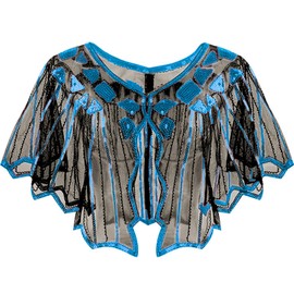 YeeHeen 1920s Shawl Sequin Beaded Evening Cape Cover Up Sparkly Party Shawl for Women Blue