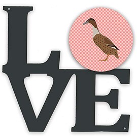 Caroline's Treasures Dutch Hook Bill Duck Pink Check Metal Artwork Love Wall-Decor, Multicolor