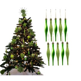Simply Products 10 Droplet Baubles - Great Christmas Tree Decoration, Matte & Glitter Icicle Baubles (Lime Glitter & Matte)