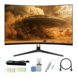 CRUA 27 inch 100HZ Curved Monitor for Gaming Perfect for Office/Dorm/Home use. Bundle Includes: LCD Cleaning Kit, HDMI Cable, Surge Protector, Cable Ties and USB Hub