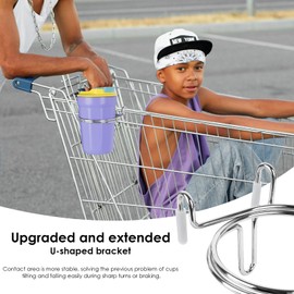 Adorila Stainless Steel Shopping Cart Cup Holder, Portable Cup Holder Shopping Carts, Hanging Stand for Drinks, Coffee, Water Cup (Silver)