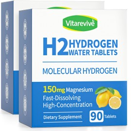 H2 Molecular Hydrogen Water Tablets - Hydrogen Tablet for Drinking Water, High Potency H2 Formula, Antioxidant Support, Fast Dissolving Hydrogen Water Enhancer, 180 Tablets (Lemon)