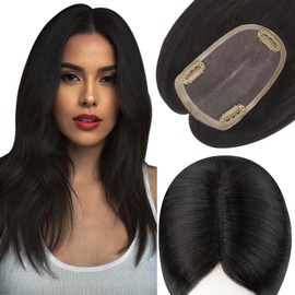 Full Shine Real Human Hair Side Part Off Black Clip In Topper Hair Extensions 3 * 5 Inch Free Part 14 Inch