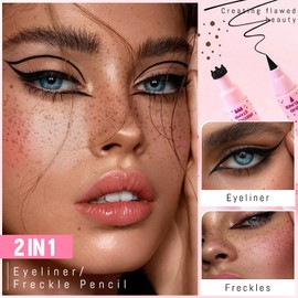 Noerrors Freckle Stamp with Eyeliner Pen 2 in 1 for Natural Lifelike Faux Freckle Waterproof Fake Freckles Stain Marker for Sunkissed Makeup #Brown&Black