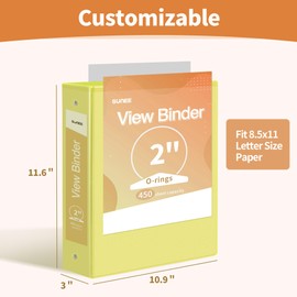 SUNEE 3 Ring Binder 2 Inch 1 Pack, Clear View Binder Three Ring PVC-Free (Fit 8.5x11 Inches) for School Binder or Office Binder Supplies, Yellow Binder