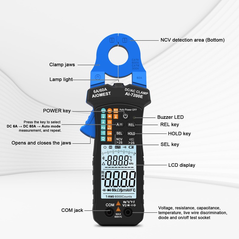 AIOMEST Digital Multimeter, 6000 Counts True RMS Clamp Multimeter, 6-60A