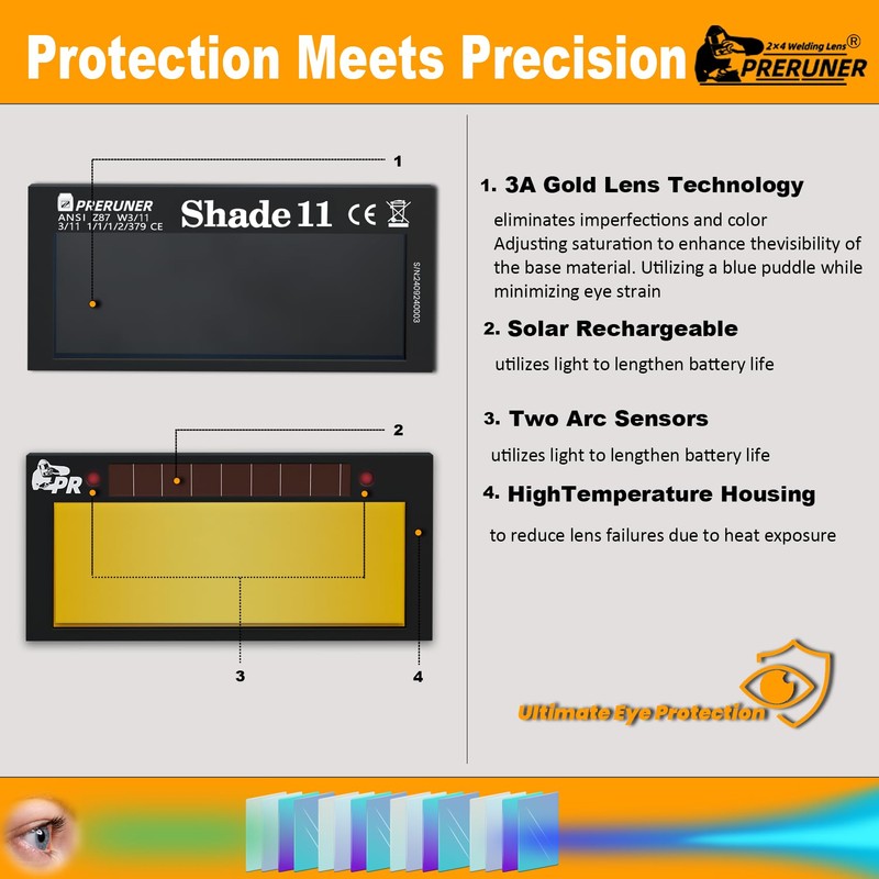 Gold Shade 11 2x4 1/4 Auto Darkening Welding Lens, Cool