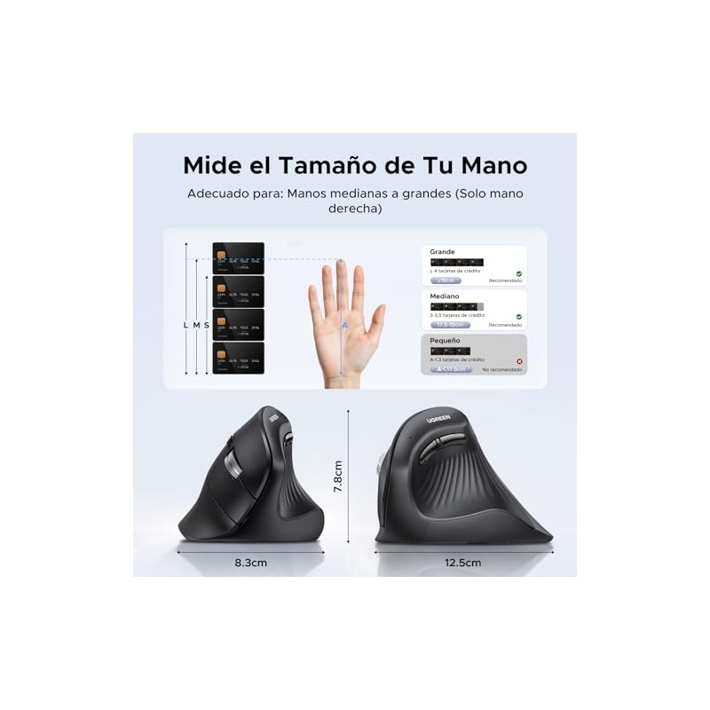 UGREEN Mouse Vertical Inalámbrico Ergonómico, Bluetooth 2.4Ghz