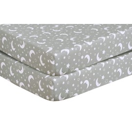 2 x Cot Bed Fitted Sheet 100% Cotton 200 Thread Count 12 Colours, Cot Bed 70 x 140 CM - Sleeping Moon Grey