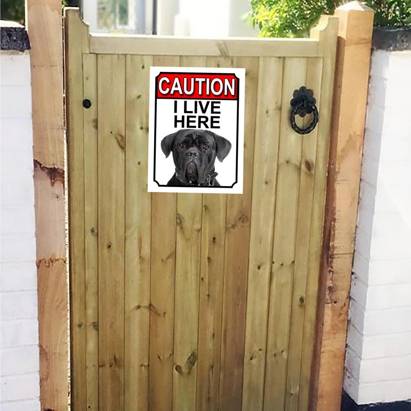 Shawprint CAUTION I LIVE HERE METAL GATE SIGN CANE CORSO