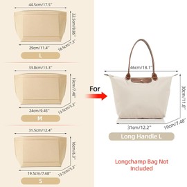 JIAMOEAT Pocket Insert Organiser for Longchamp Le Pliage L - Premium Felt Insert with Multiple Compartments, Premium Felt for Longchamp Organiser L Carry Bag with Long Handle