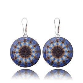 Handmade Mandala Dangle Round Earrings for Women, Boho Costume Statement Jewellery (Style 10 - Navy Blue)