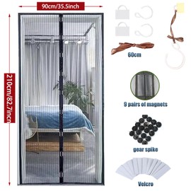 DKDDSSS Magnetic Fly Screen Door, Heavy Duty Bug Mesh Curtain, 90 x 210CM (Black)