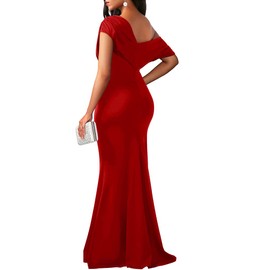 YMDUCH Women's Elegant Sleeveless Off Shoulder Bodycon Long Formal Party Evening Dress Red