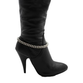 TrendyFashionJewelry TFJ Women Western Boot Chains Metal Bling Bracelet Motorcycle Links Anklet High Heel Charm Silver