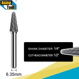 SL-3 Tungsten Carbide Burr Rotary File Taper Shape with Radius End Double Cut with 1/4"Shank for Die Grinder Drill Bit - 5Pcs