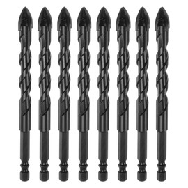 HARFINGTON 8pcs Concrete Masonry Drill Bits 12mm (15/32") Tungsten Carbide Tip Chrome Plated Long Triangle Cross Drill Bit for Ceramic Tile Brick Glass Plastic Wood, Black