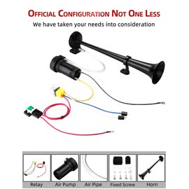 HK 12V 150db Air Train Horn Kit with Compressor Single Trumpet Air Horn Powerful Loud for Trucks Cars Boat SUV Train (Black)