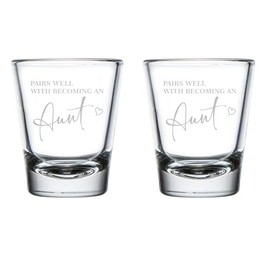 MIP Set of 2 Shot Glasses 1.75oz Shot Glass Pairs Well With Becoming An Aunt Baby Announcement Pregnancy Announcement Baby Reveal For Aunt