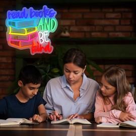 WittyRhE LED Read Books Be Kind Neon Signs Classroom Neon Lights Wall Decor for Reading Room, Classroom, Bookstore, Library, Museum, Study Room Gifts Art for Book Lover, Kids,Friends,family-13.4 x 12.6 IN-USB Powered-Acrylic