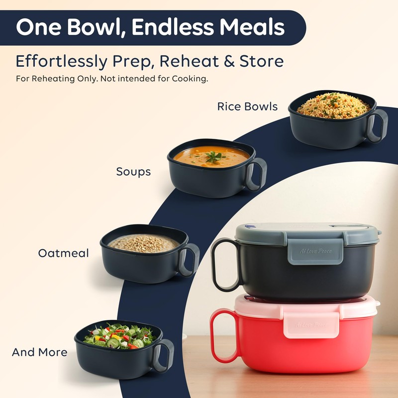 AI LOVE PEACE Microwavable Ramen Bowl Cooker with Lid -