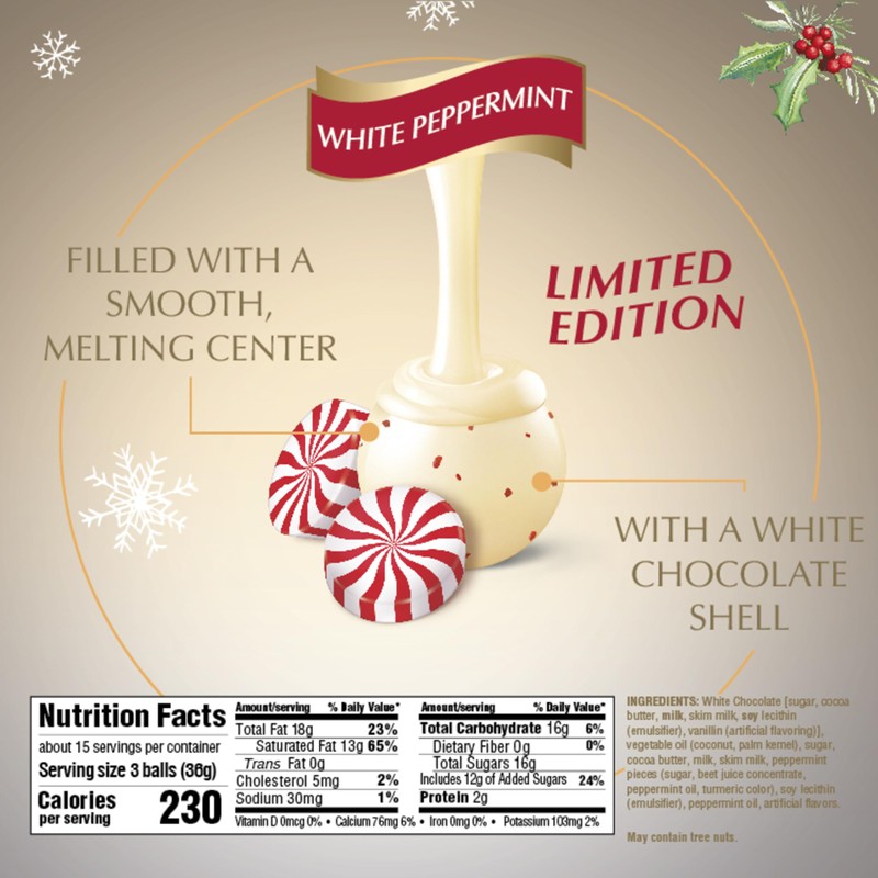 Lindt LINDOR White Chocolate Peppermint Candy Truffles with Smooth Peppermint