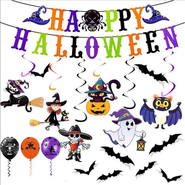 EULAPGOE Halloween Party Decoration Kit Spider Pull Flag Banner Sparkling
