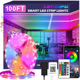 100ft Led Strip Lights,Long Smart Led Light Strips Music Sync 5050 RGB Color Changing Rope Lights,Bluetooth APP/IR Remote/Switch Box Control Led Lights for Bedroom,Home Decoration,Party,Festival