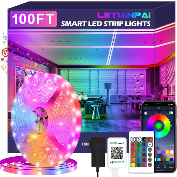 100ft Led Strip Lights,Long Smart Led Light Strips Music Sync