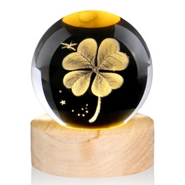 DUQGUHO Four Leaf Clover Crystal Ball 3D Globe Figurine 2.4inch Good Luck Clover Irish Gifts for Women