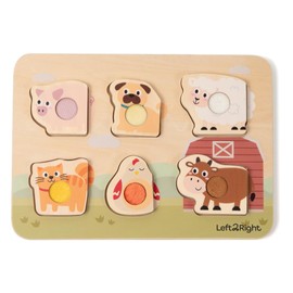 LEFT2RIGHT Wooden Puzzles for Toddlers 2-4 | Montessori Toys for 1-4 Year Olds | Educational Animal Peg Puzzle for Motor Skills & Sensory Learning | Wooden Toddler Puzzles Ages 1-3 Farm Edition