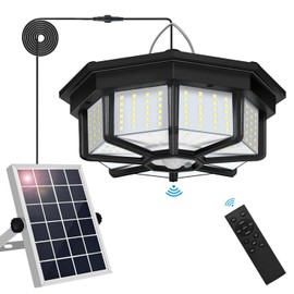 Solar Shed Light Indoor Outdoor, Aqonsie 288LED Solar Powered Motion Sensor Pendant Light Daytime Available, Solar Indoor Lights with 5 Lighting Modes & Remote for Shed Gazebo Barn Garage Home
