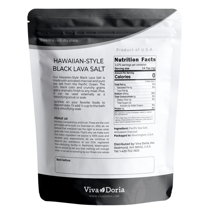 Viva Doria Hawaiian Black Lava Sea Salt, Lava Salt, Medium