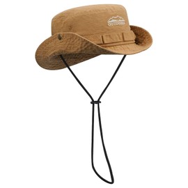 Clape Outdoor Fishing Sun Boonie Hat Summer UV Protection Safari Caps Washed Cotton Twill Bucket Hunting Hat, Khaki