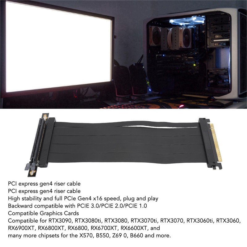 PCIE4.0 X16 Riser Cable 9.8in Length Right Angle High Speed