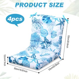 Hoteam 4 Set Outdoor Deep Seat Patio Chair Cushions Waterproof Patio Cushions Set 20 x 42 Inch for Furniture Replacement Removable Seat and Back(Ocean)