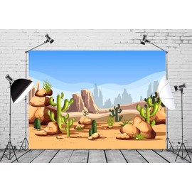 BELECO 8x6ft Fabric Cartoon Desert Cactus Backdrop Western Cowboy Baby Shower Birthday Party Decoration Wildwest Saguaro Cactus Plants Desert Scene Background Cowgirl Baby Kids Portrait Photoshoot
