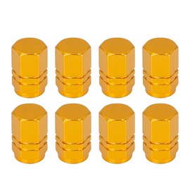 X AUTOHAUX Tire Stem Valve Cap Wheel Valve Cover Car Dustproof Hexagon Aluminum Alloy Tire Cap 8pcs Gold Tone