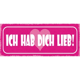 Schatzmix Saying Ich hab Dich lieb (pink shield white font) metal sign 27 x 10 cm decorative tin sign tin sign, tin, multicoloured, 27 x 10 cm