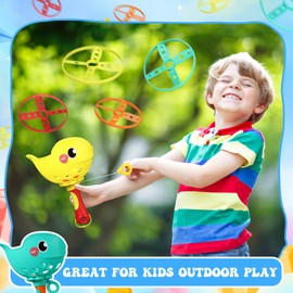 Arrowbash Set of 4 Flying Disc Launcher Toys Bulk Toys for Kids Include String Launchers & Discs Manual Capture Catching Game Flying Toy for Boy Girl Birthday Party Favors