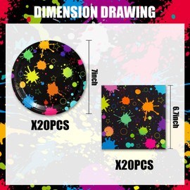 40Packs Neon Party Rainbow birthday Party Supplies include 20 plates, 20 napkins for the Rainbow Glow party decoration