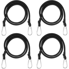 WANGBINGFF 4Pcs Black Bungee Cord with Carabiner, 1m Long, 8mm Thick, High Elastic Rubber