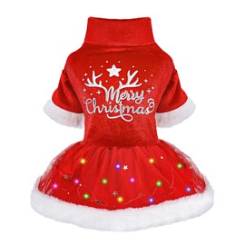Dog Christmas Outfit, Dog Tulle Dress, Dog Fall Clothes for Small Dogs Girl, Lightweight Velvet Puppy Dresses, Pet Cat Apparel