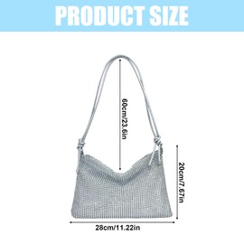 VIDSTW Women's Glitter Bag, Evening Bag, Women's High Capacity with Zip, Adjustable Shoulder Strap, Elegant Bag, for Evening, Prom, Wedding, Party, Banquet, silver