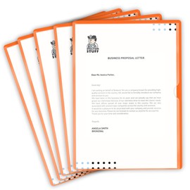 Doctor Stuff - 100 Pack L-Type Vinyl Plastic File Folders Letter Size, Orange Pocket Project Folders Clear Front, Documents Holder for Home, High School, Office and Medical Files
